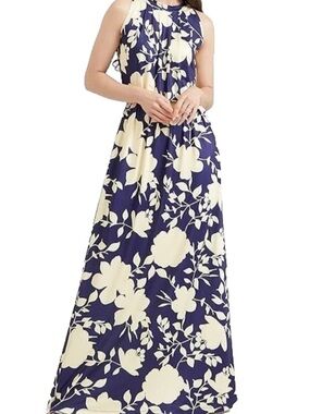 NEW Maxi Dress Plus Size 2X Sleeveless Formal Flowy Print Casual Floral Navy